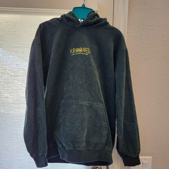 Krooked Skateboarding Green Corduroy Hoodie - Picture 1 of 5